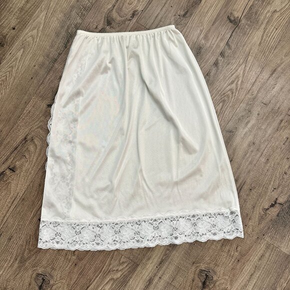 Women's Silky/Satin White Lace Slip Skirt - Picture 5 of 5